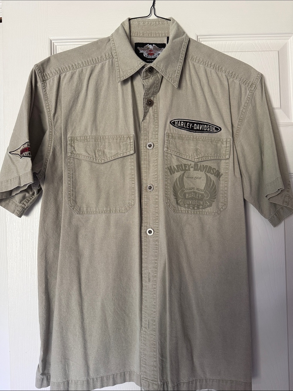 Harley-Davidson Short Sleeve Button-Up Shirt - Light Beige